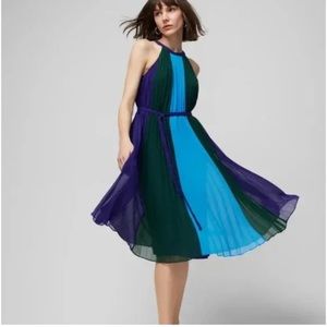 White House Black Market Pleated Colorblock Halter Dress